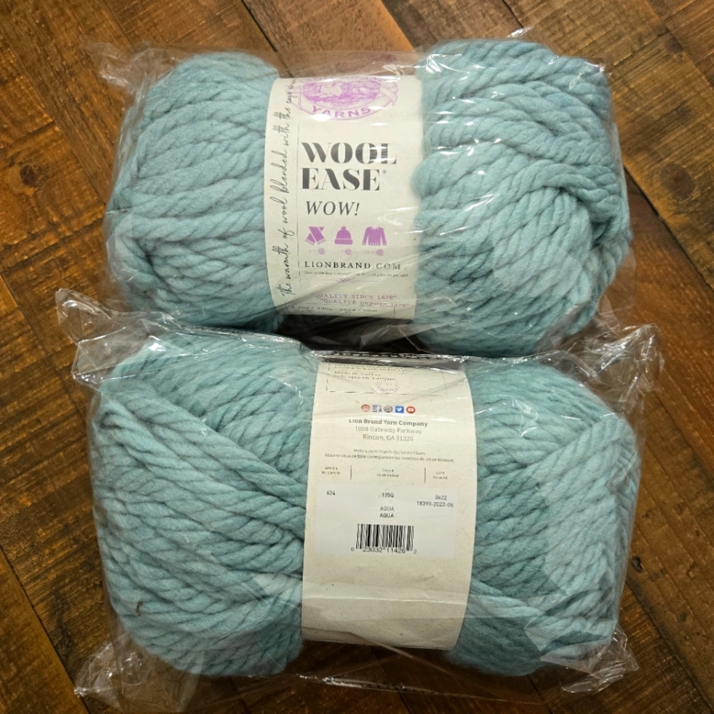 Lion Brand Wool Ease WOW Yarn- Aqua, Jumbo, Acrylic/Wool Blend (2 Skeins)